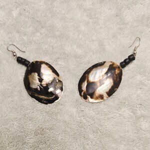 Women's Brown Mother of Pearl Abstract Print Pierced Earrings - Dk Brown - NWOT